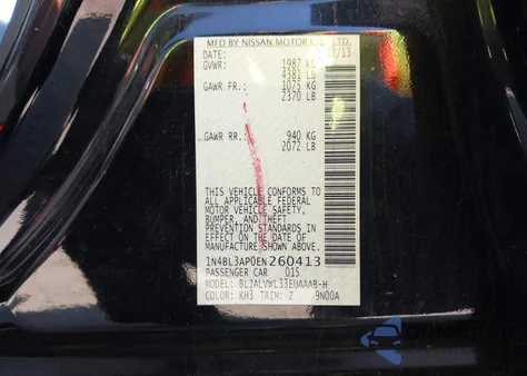 2014 Nissan Altima 3.5 Sl из США, поврежденный, VIN 1N4BL3AP0EN260413